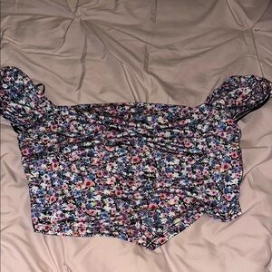 AFRM Black Ruffled Crop Blouse Cap Sleeve